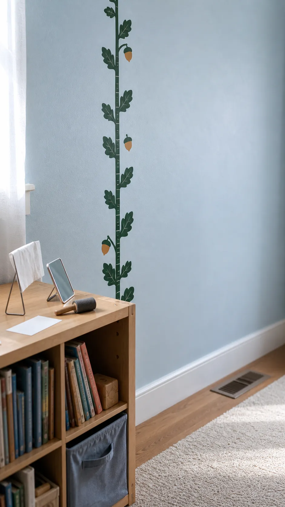 Careful inspection of smooth firmly pressed wall decal edges in natural light