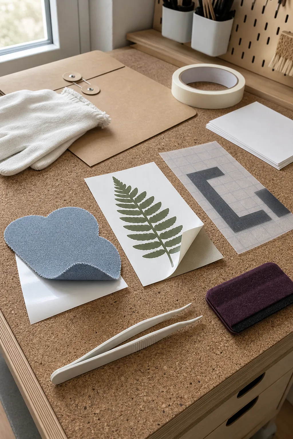 Different wall decal materials and their liners arranged for identification