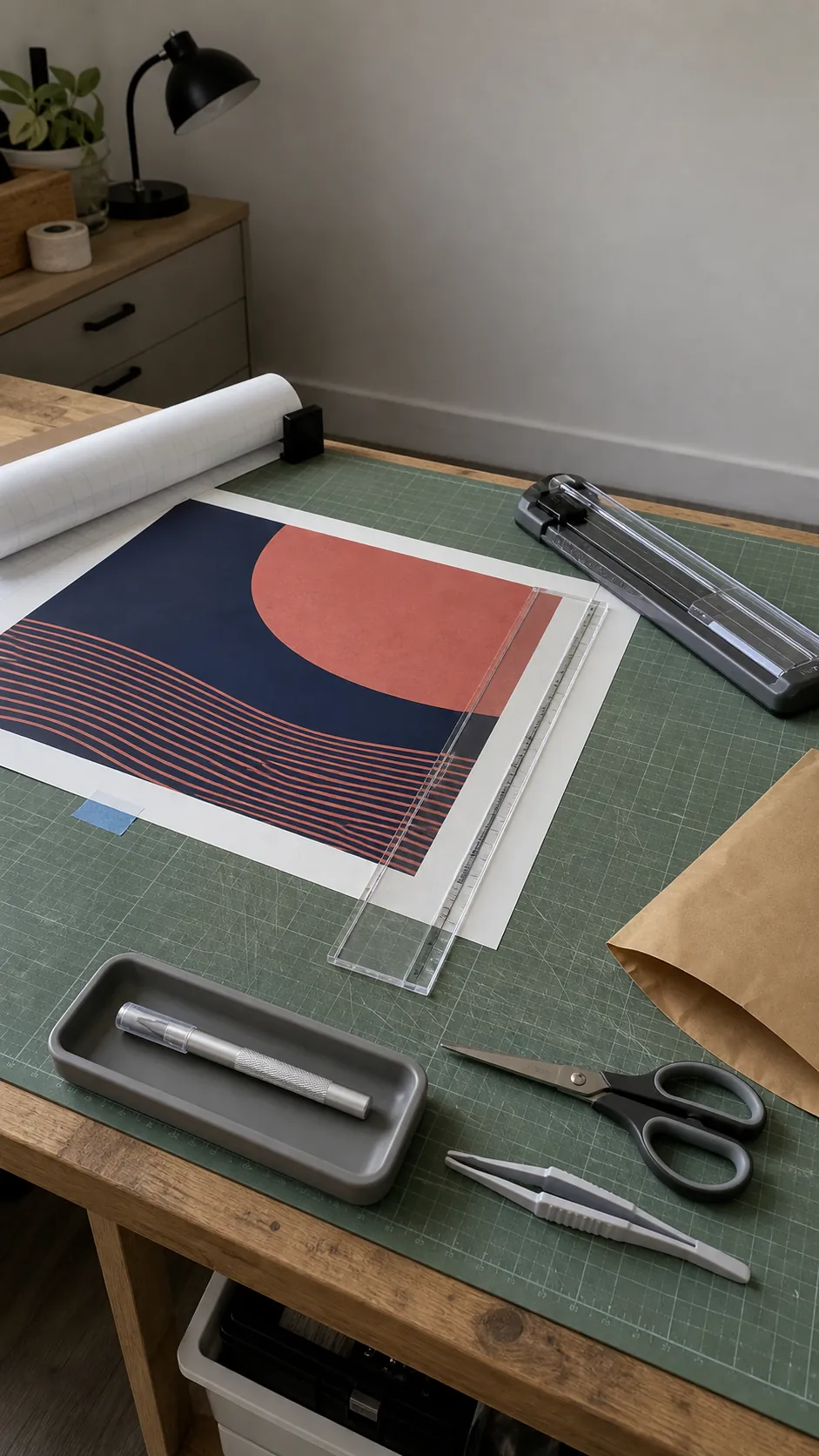 Wall decal backing trimmed safely on a cutting mat before installation