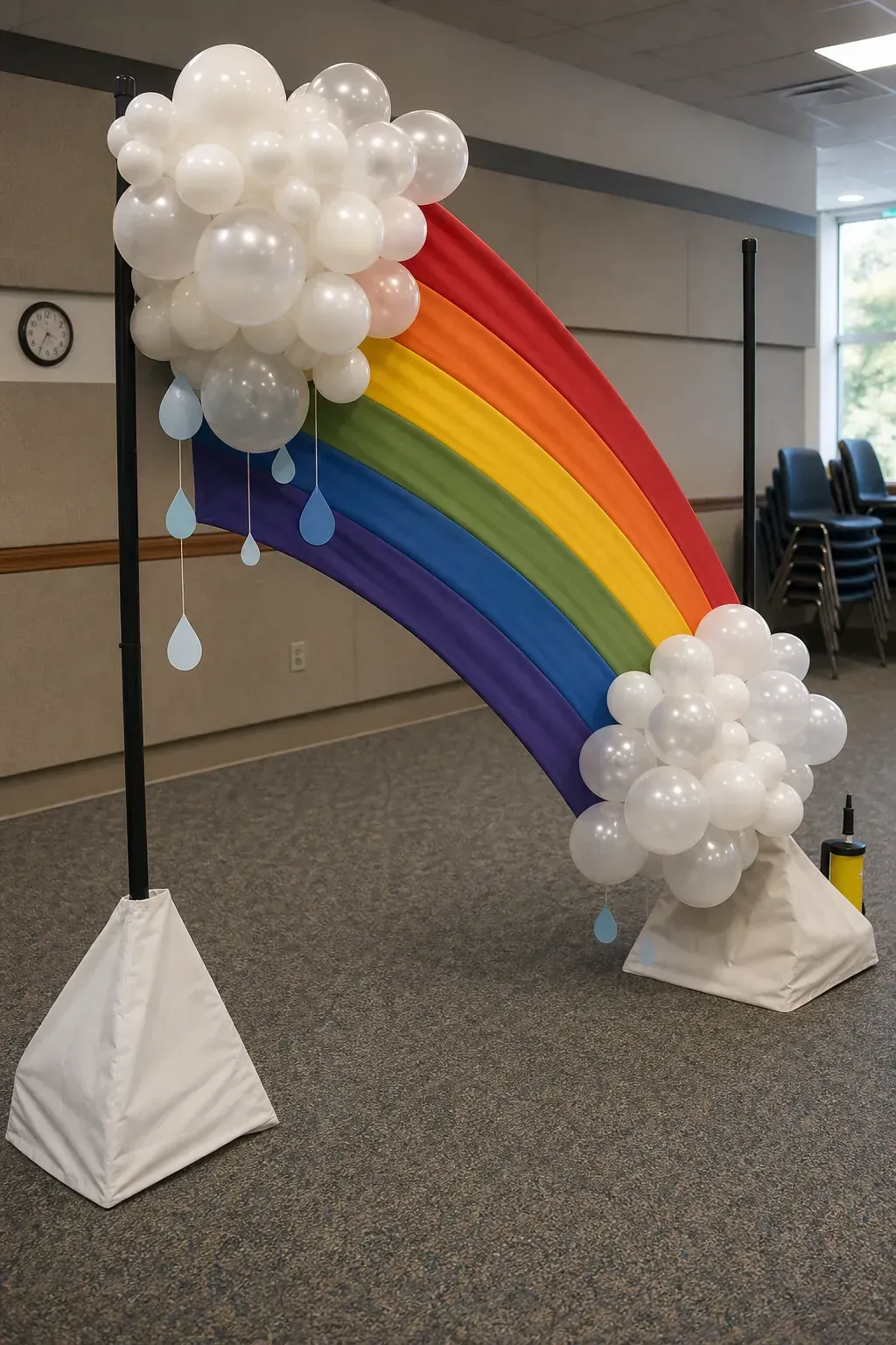 Cloud and rainbow balloon birthday backdrop for kids