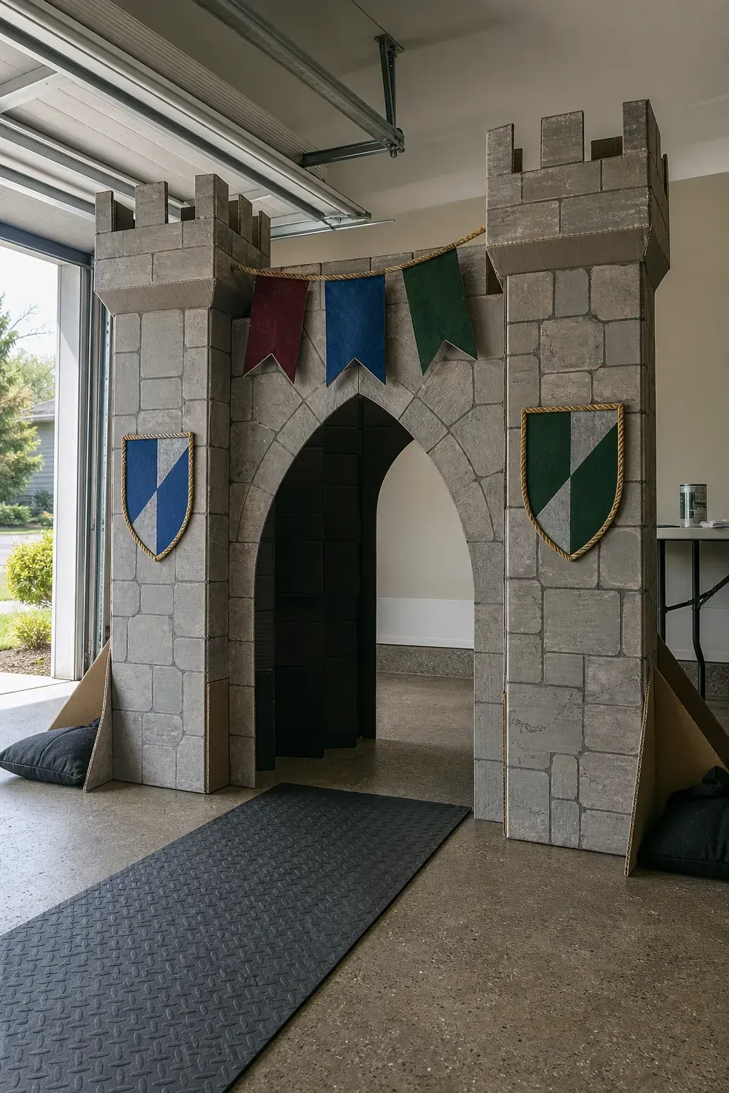 DIY cardboard castle gate kids birthday party backdrop