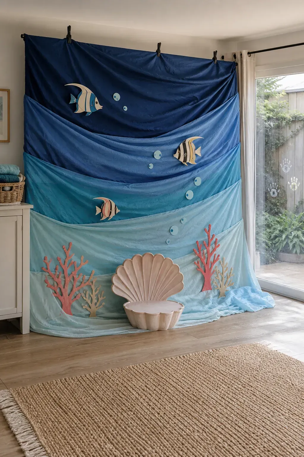 Under the sea fabric wave birthday backdrop for children