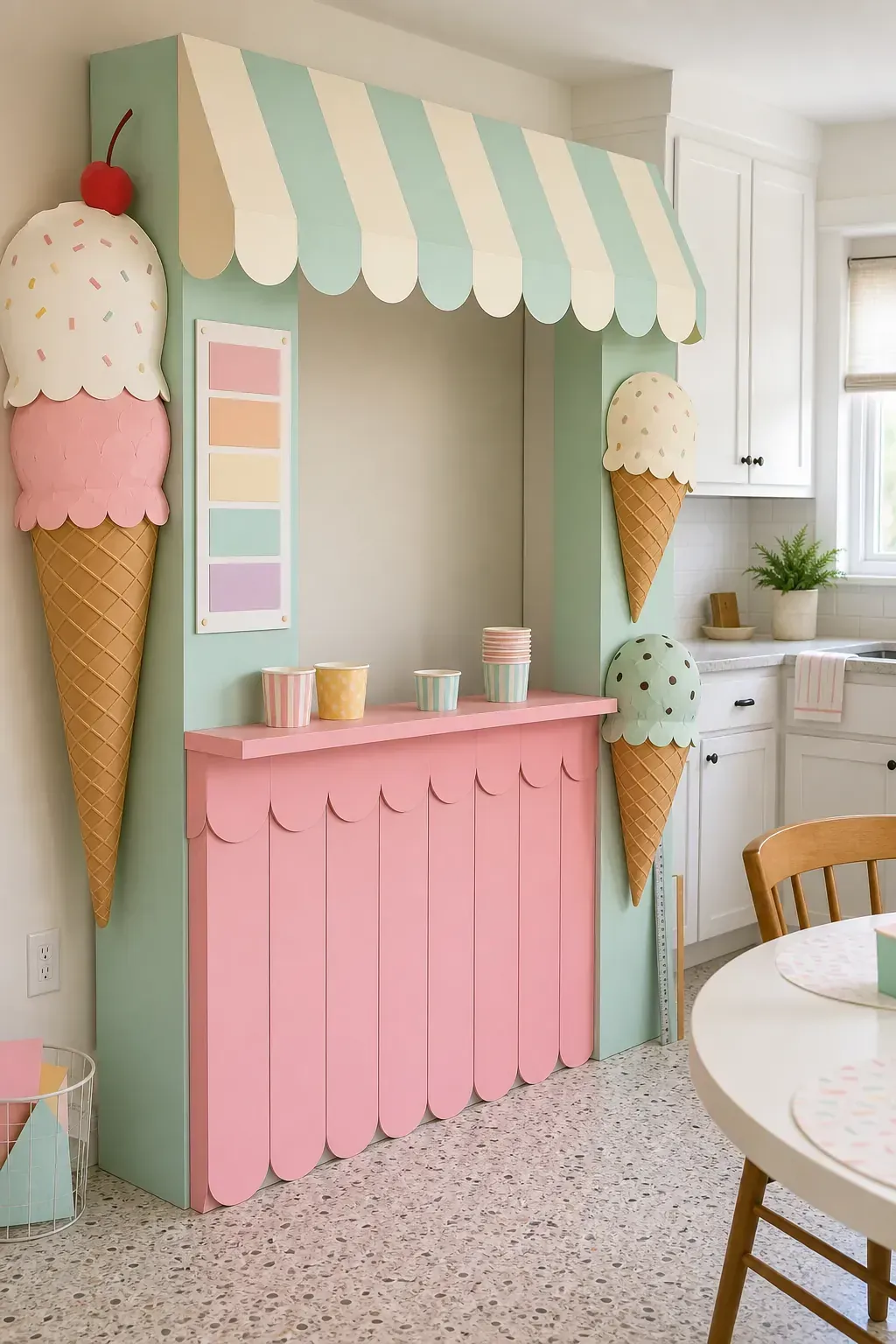 Pastel ice cream shop birthday wall decor for kids