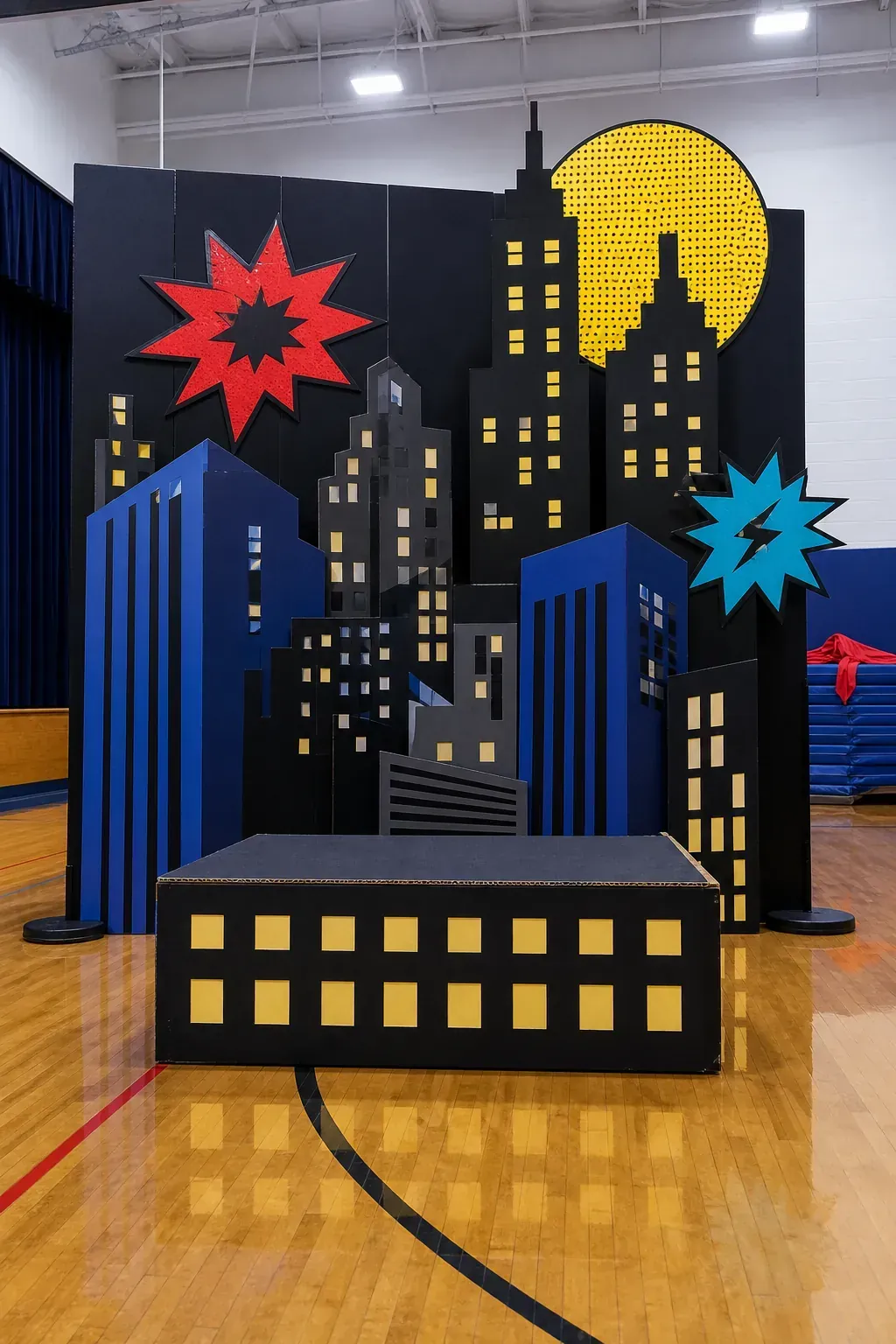 Superhero comic city birthday photo wall for children