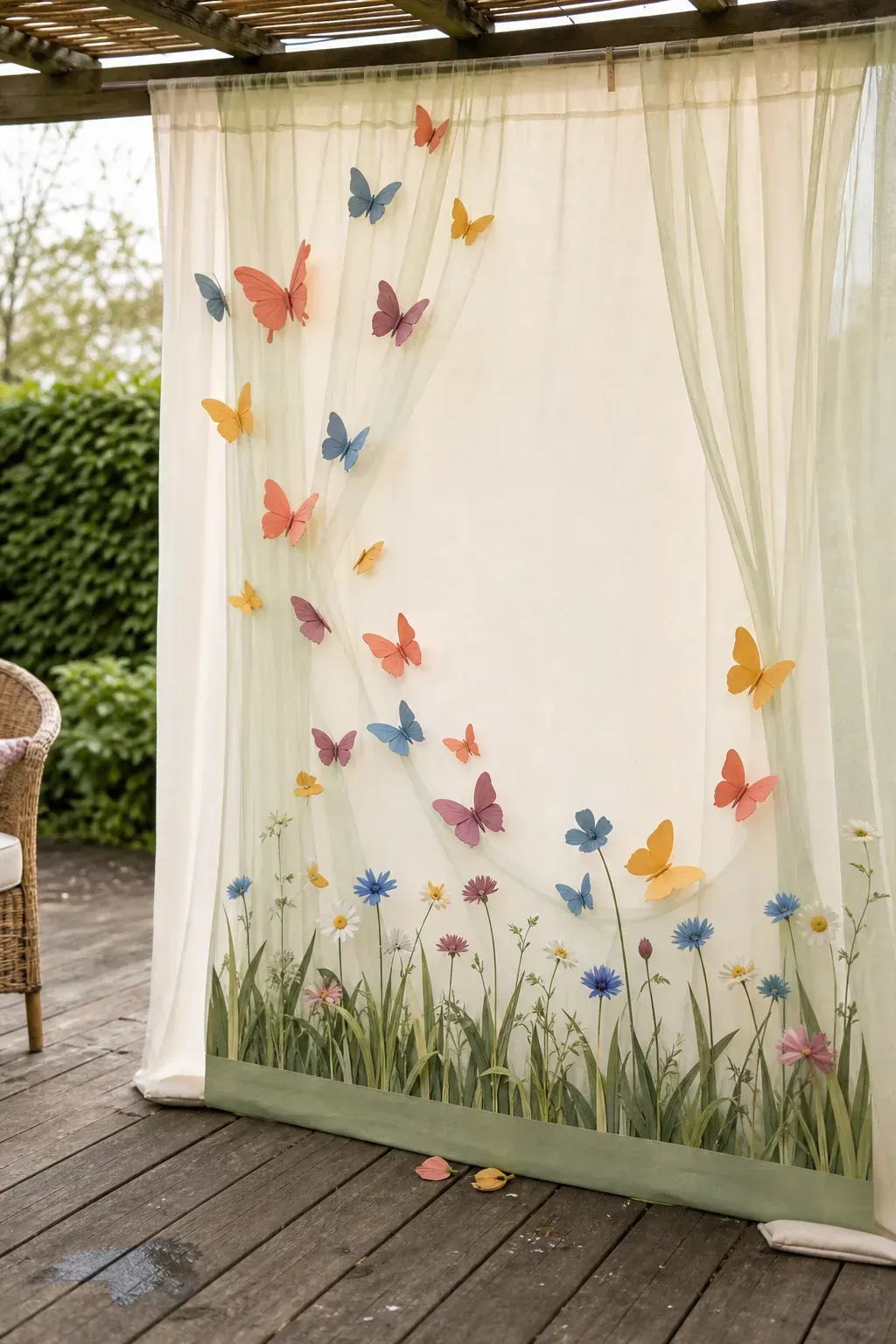 Butterfly meadow curtain DIY party backdrop for kids