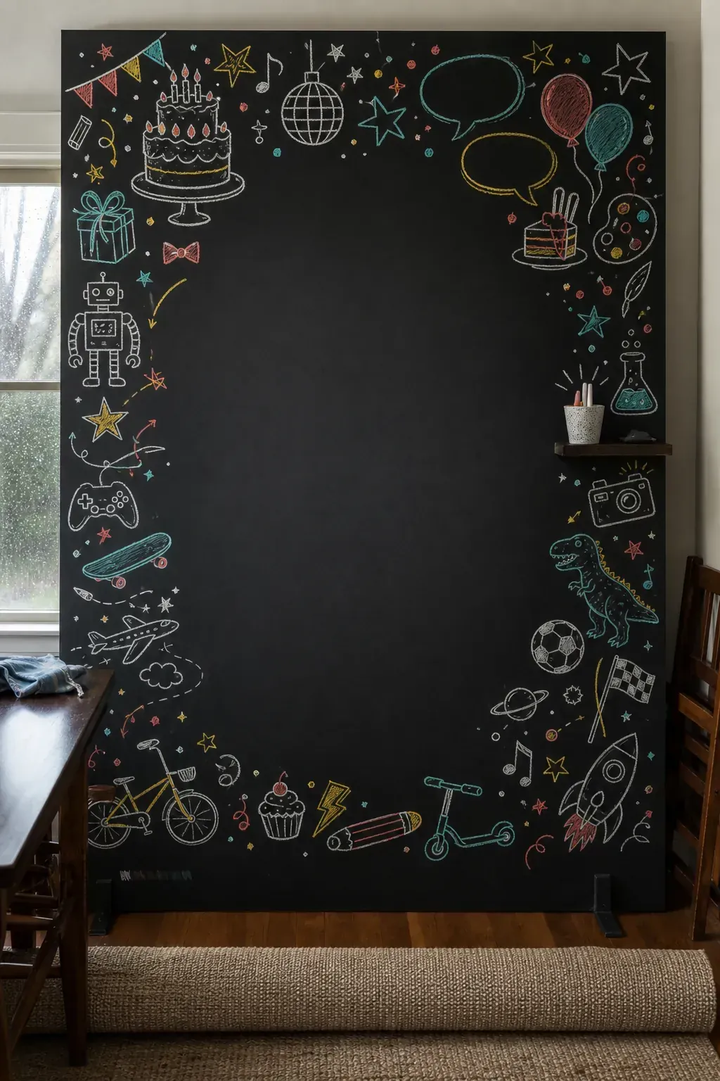 Chalkboard doodle DIY kids birthday backdrop