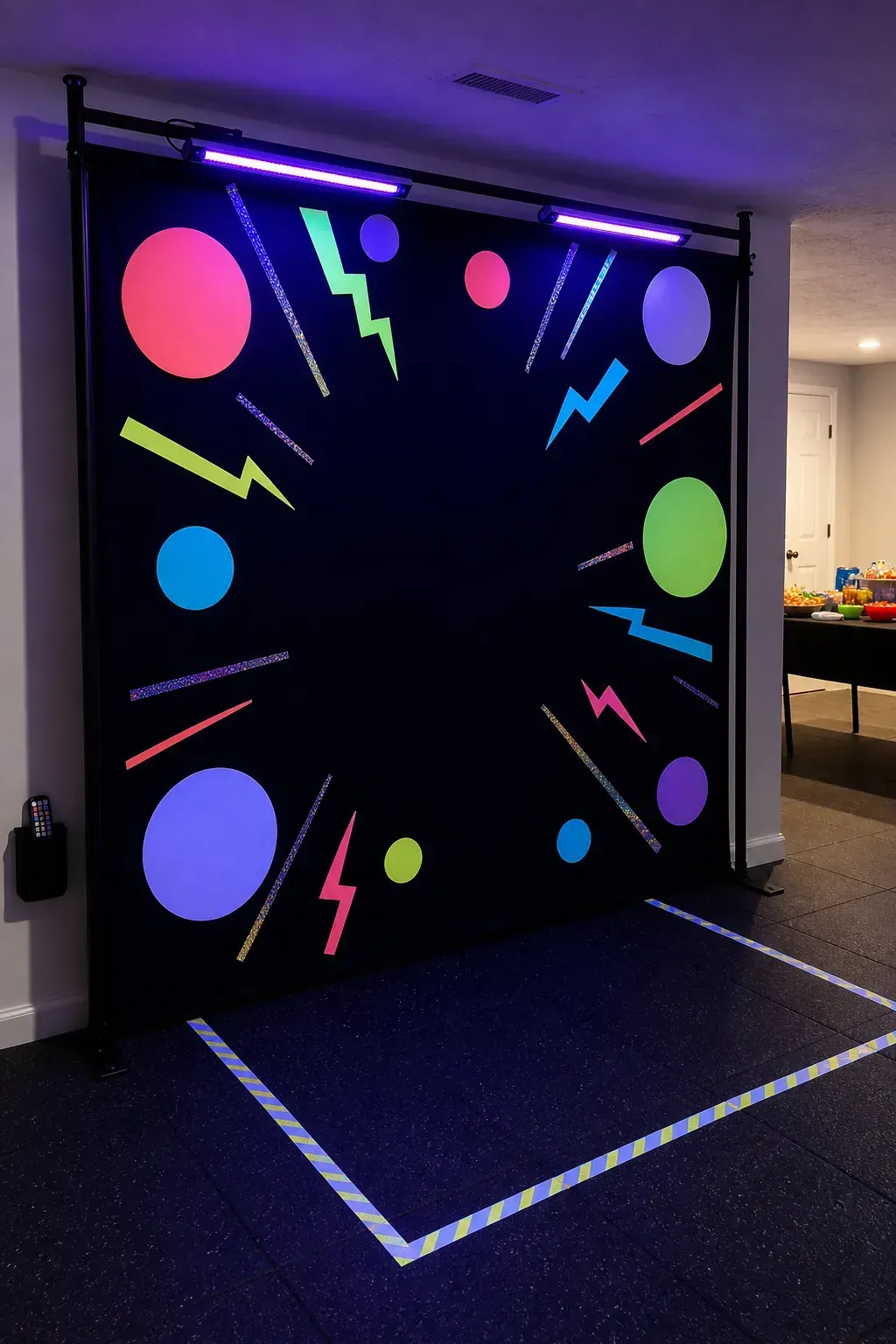 Glow party neon birthday photo wall for kids