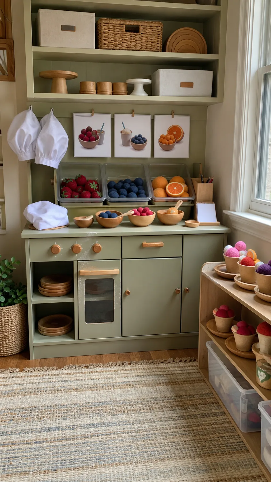 Sensory play kitchen cafe for a playroom birthday party