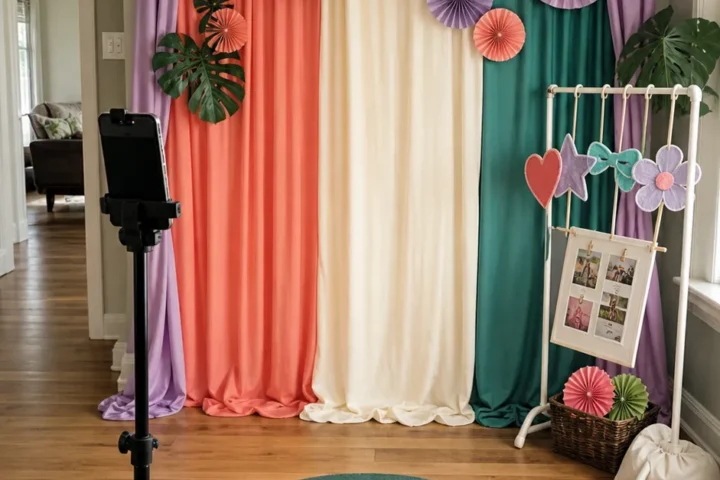 Creative birthday photo booth ideas for kids in a real party room