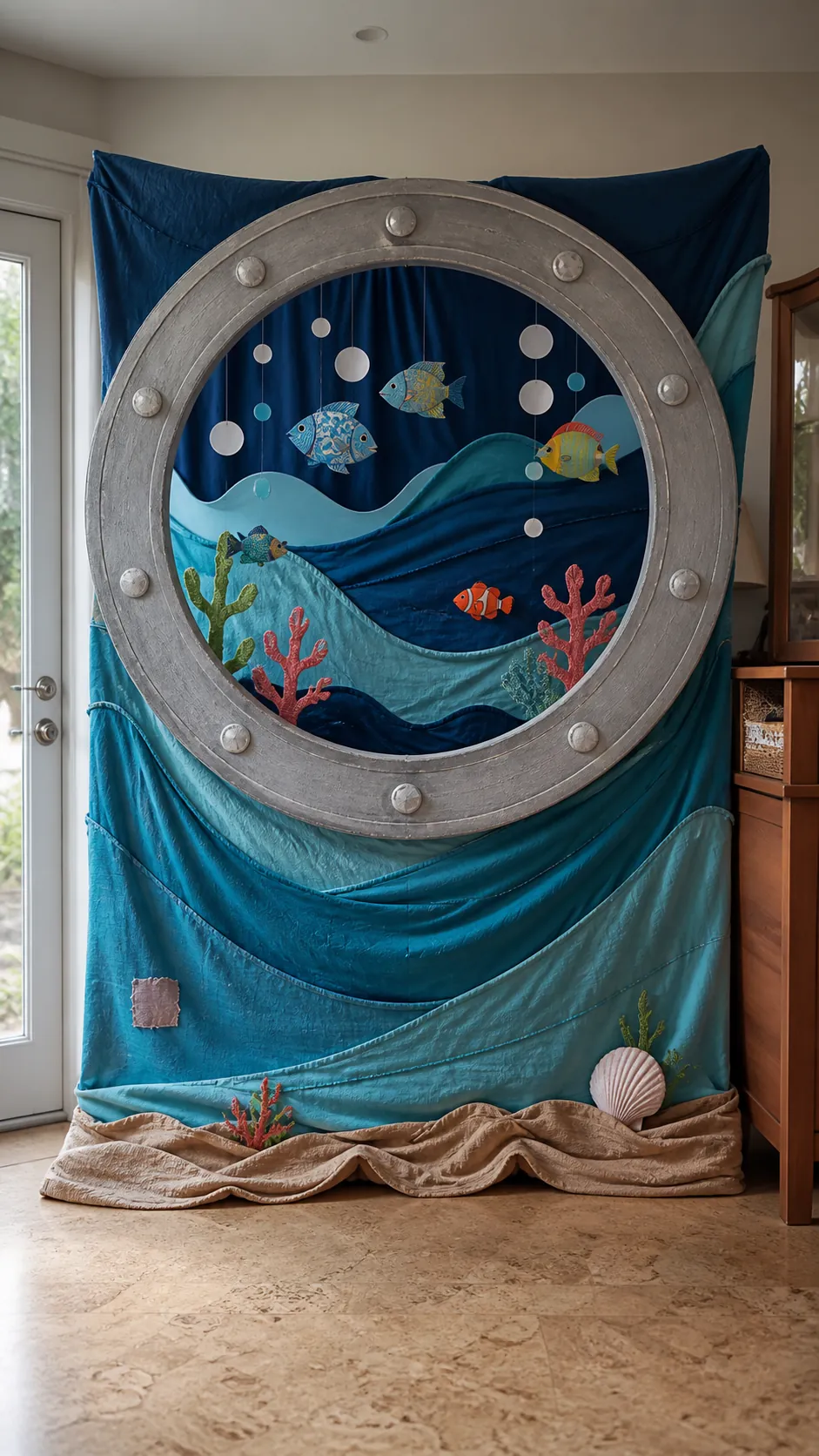 Underwater porthole birthday photo booth for kids