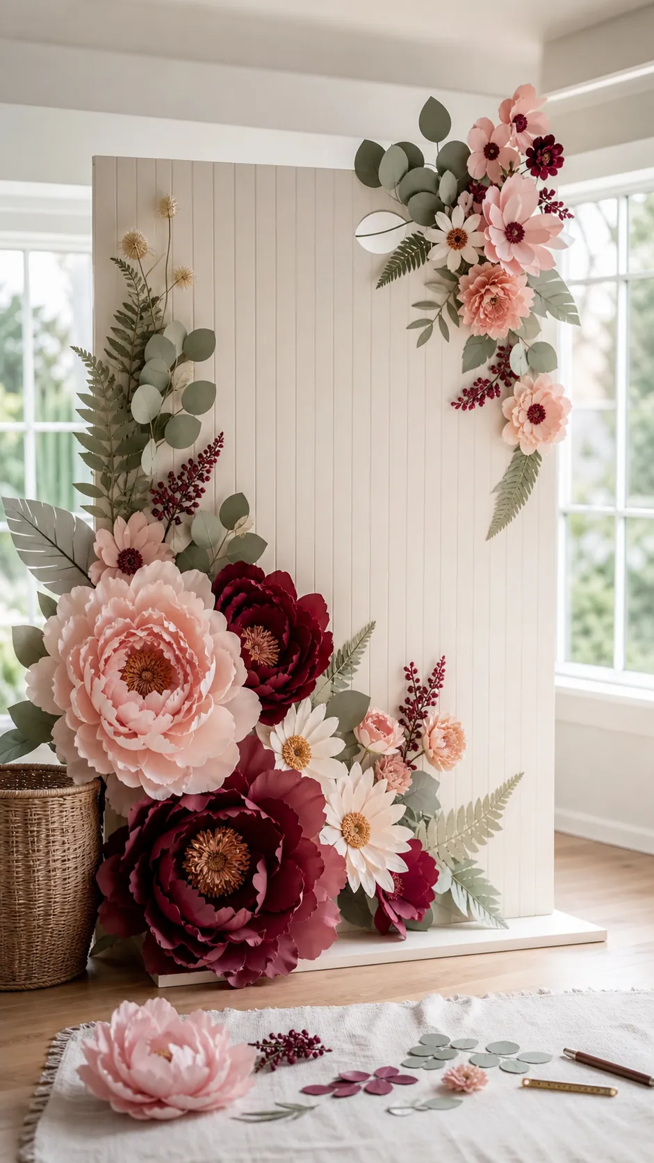Giant paper flower garden birthday photo booth