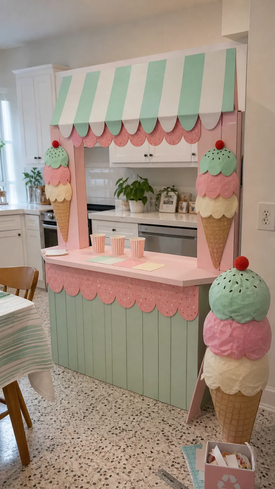 Pastel ice cream window children party photo booth