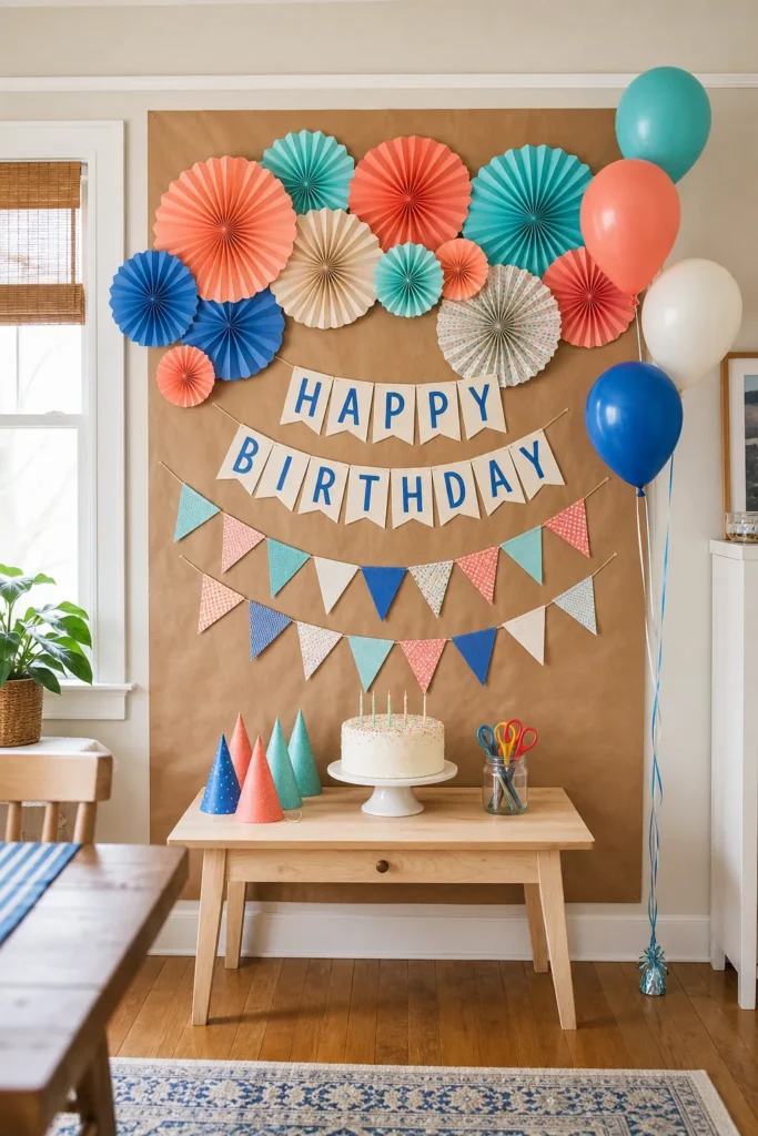 Colorful DIY party wall decoration ideas arranged for a joyful kids birthday