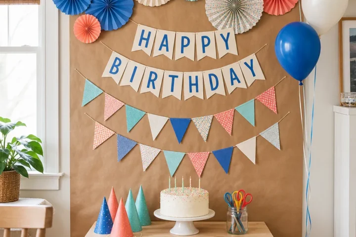 Colorful DIY party wall decoration ideas arranged for a joyful kids birthday