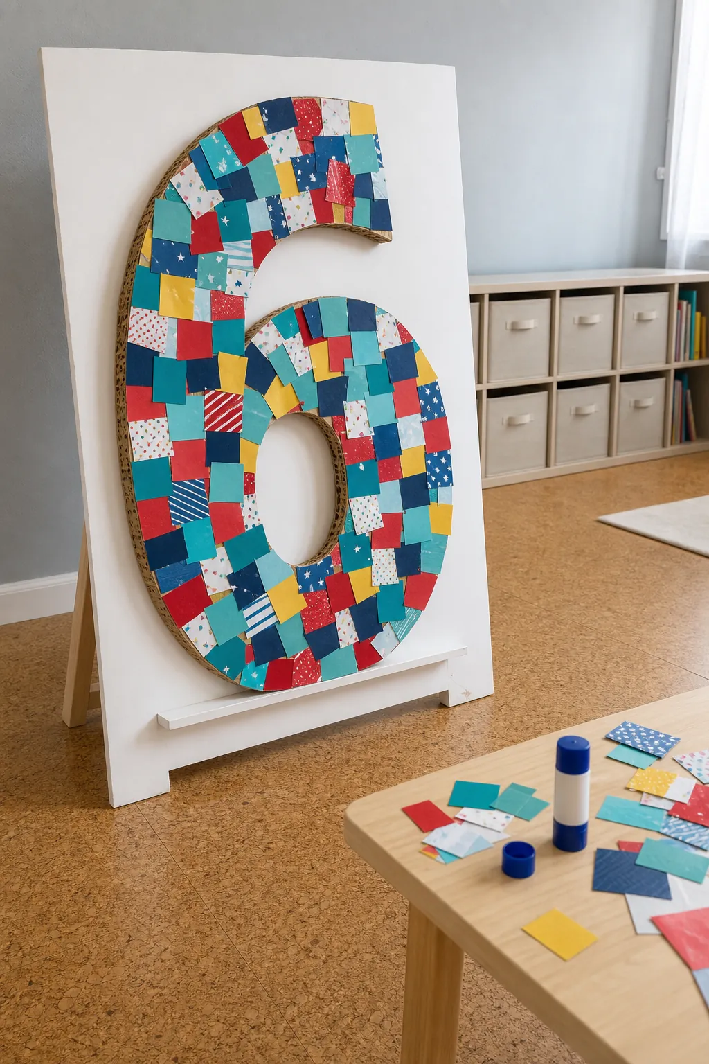 Large birthday age number filled with colorful paper squares
