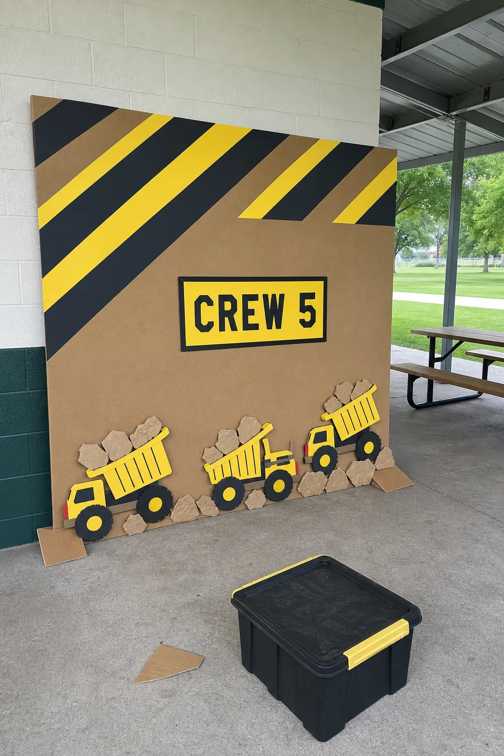 Yellow and black construction themed DIY party wall for children