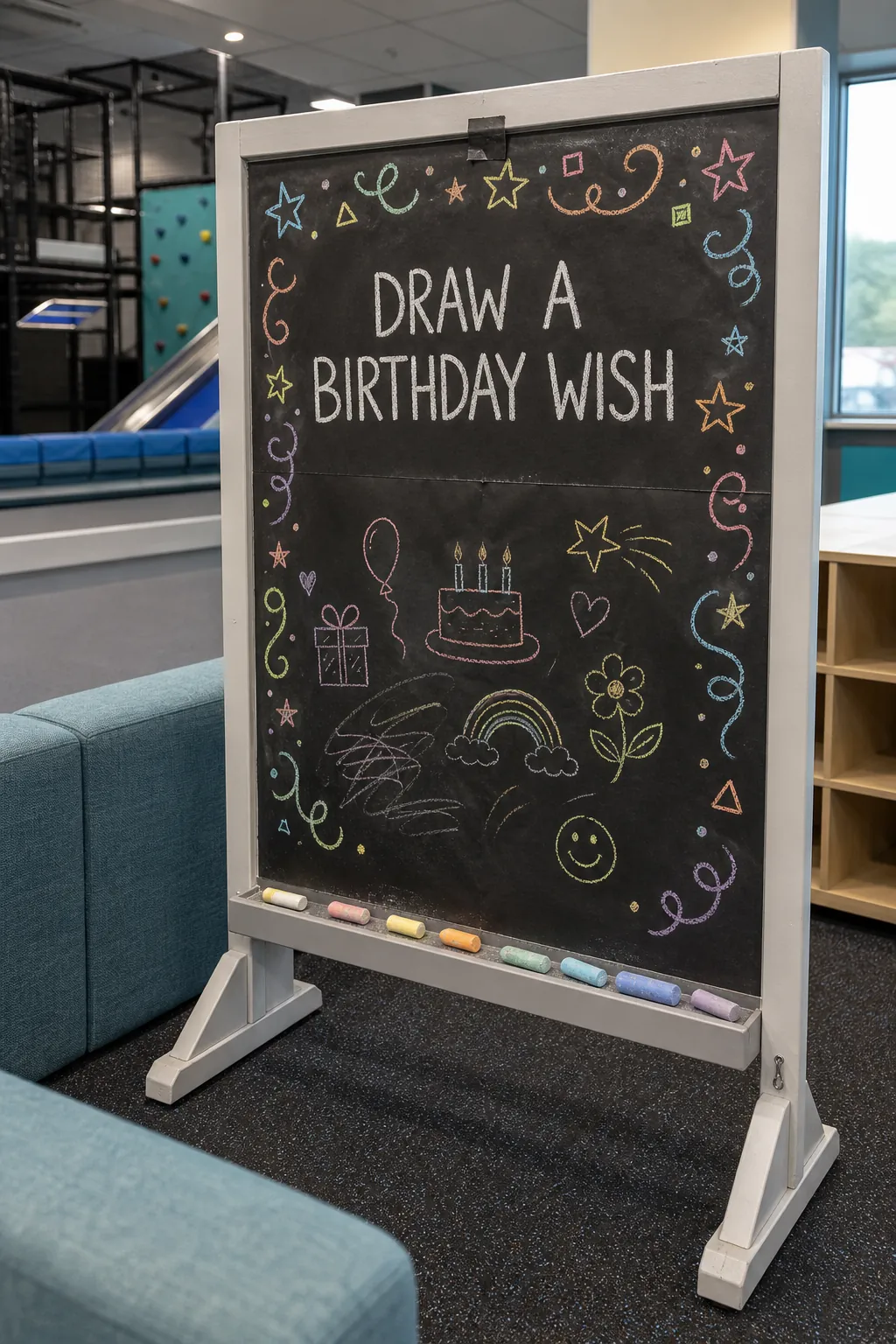 Removable black paper doodle wall for a children's birthday activity