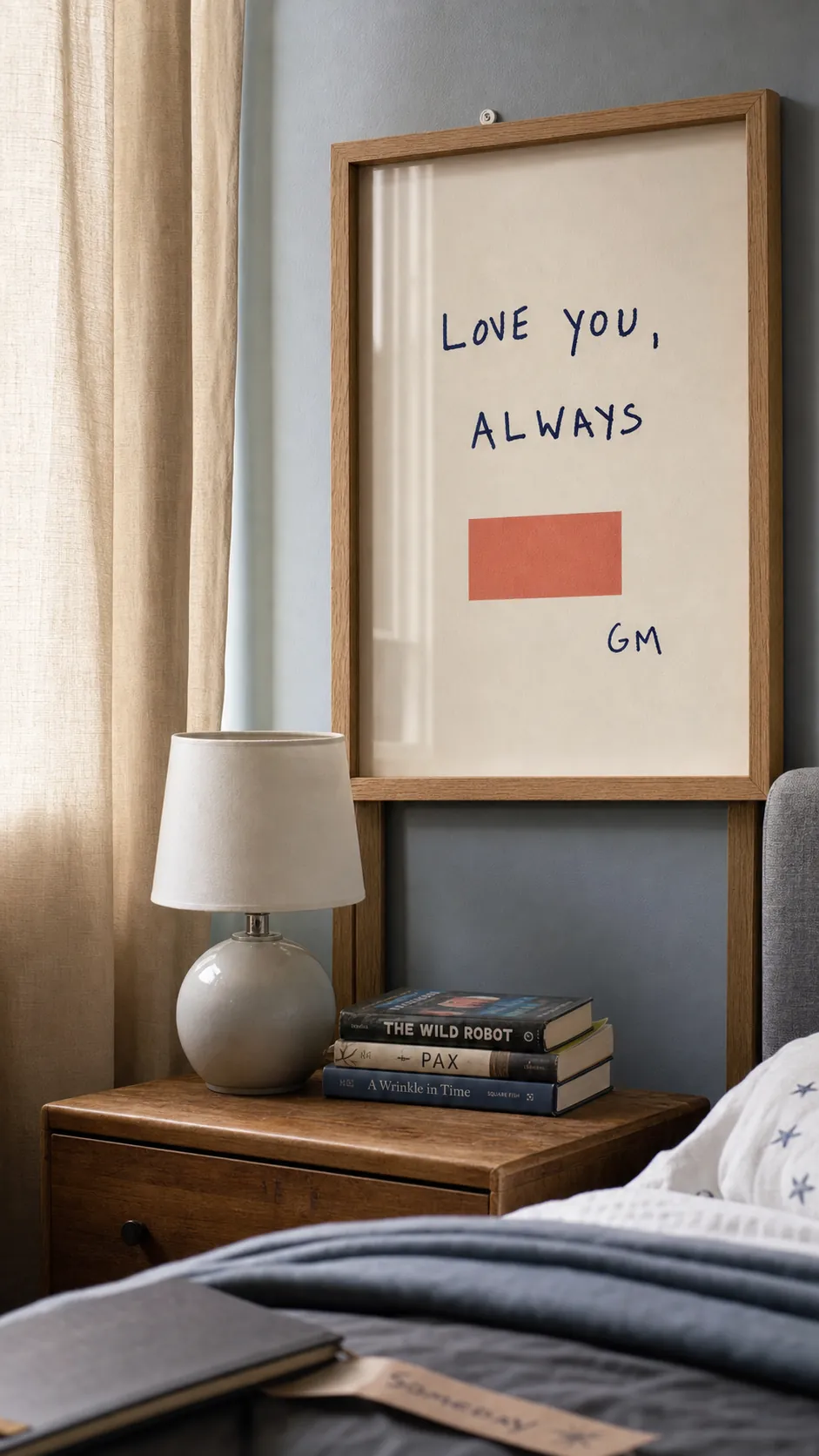 Short family saying reproduced as personalized handwriting room decor