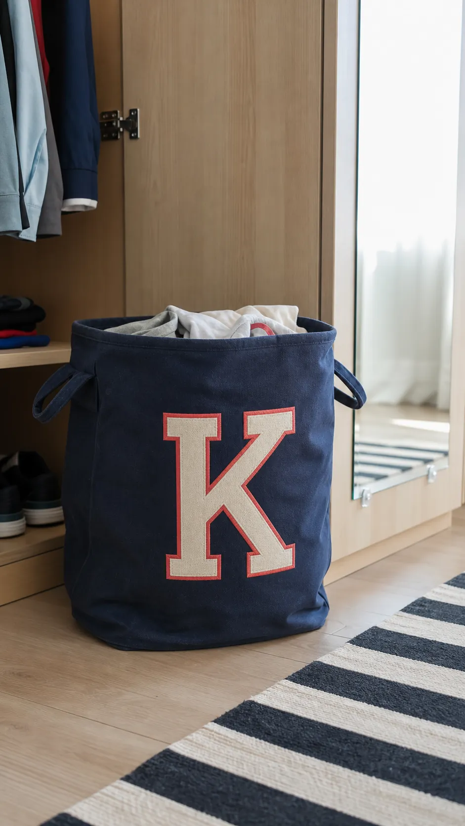 Soft monogram laundry hamper adding useful custom kids decor
