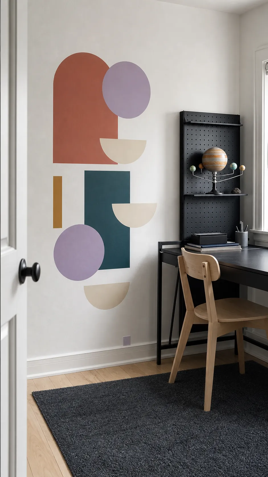 Removable color-block decals chosen by a child for their bedroom