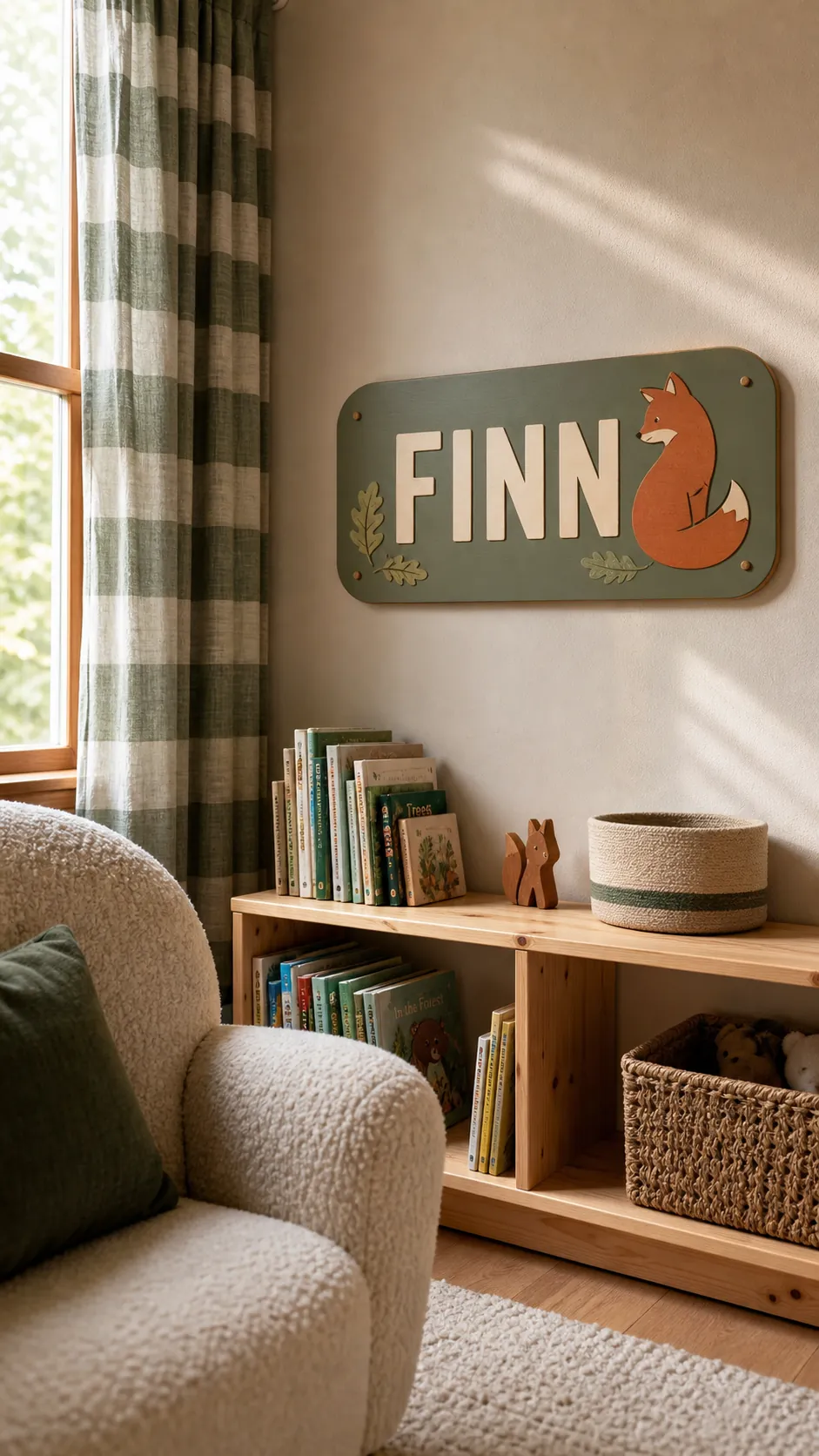 Woodland fox silhouette name sign for a child's bedroom