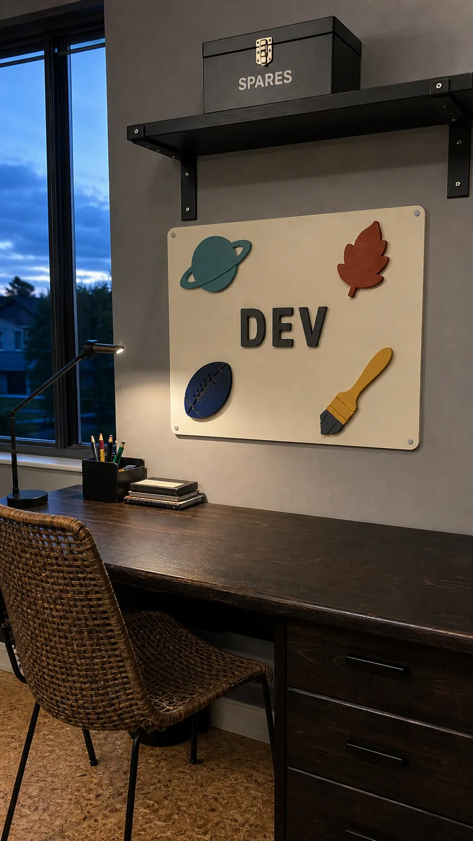 Magnetic name sign with secure large color accents for an older child's room