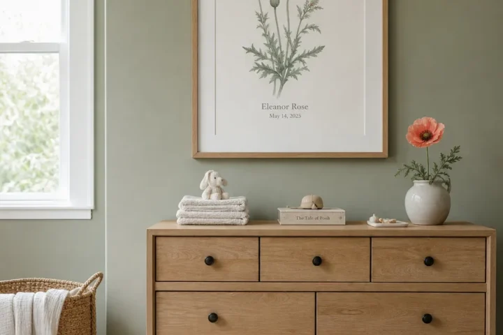 Birth month flower nursery decor with personalized botanical art