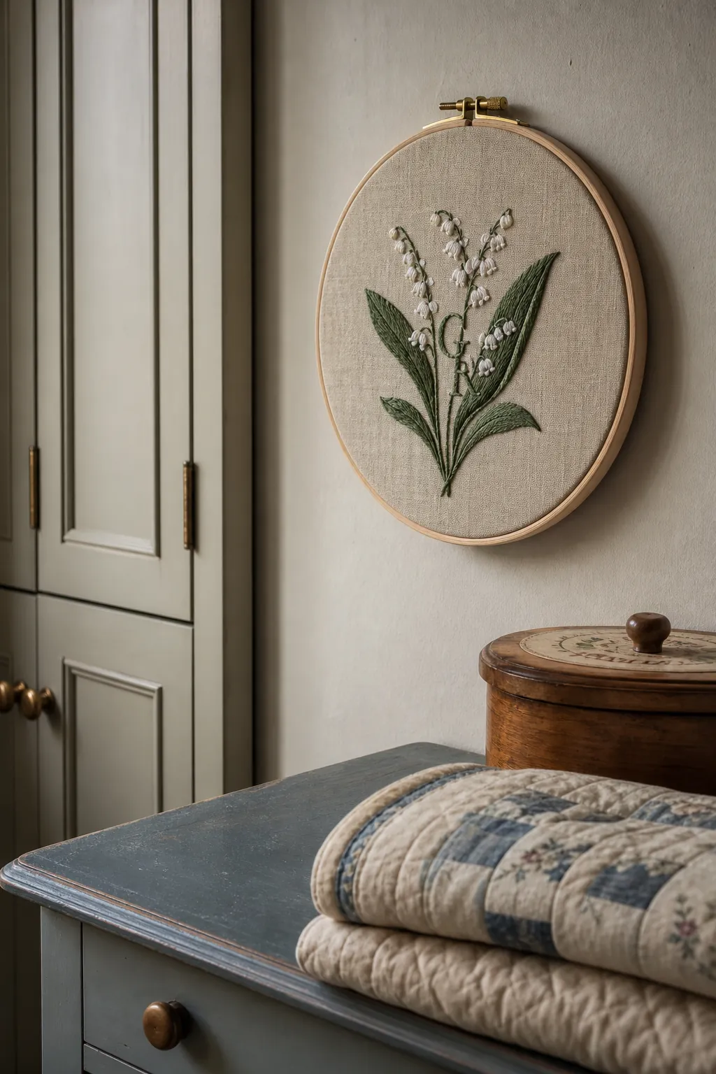 Hand-embroidered birth flower nursery hoop