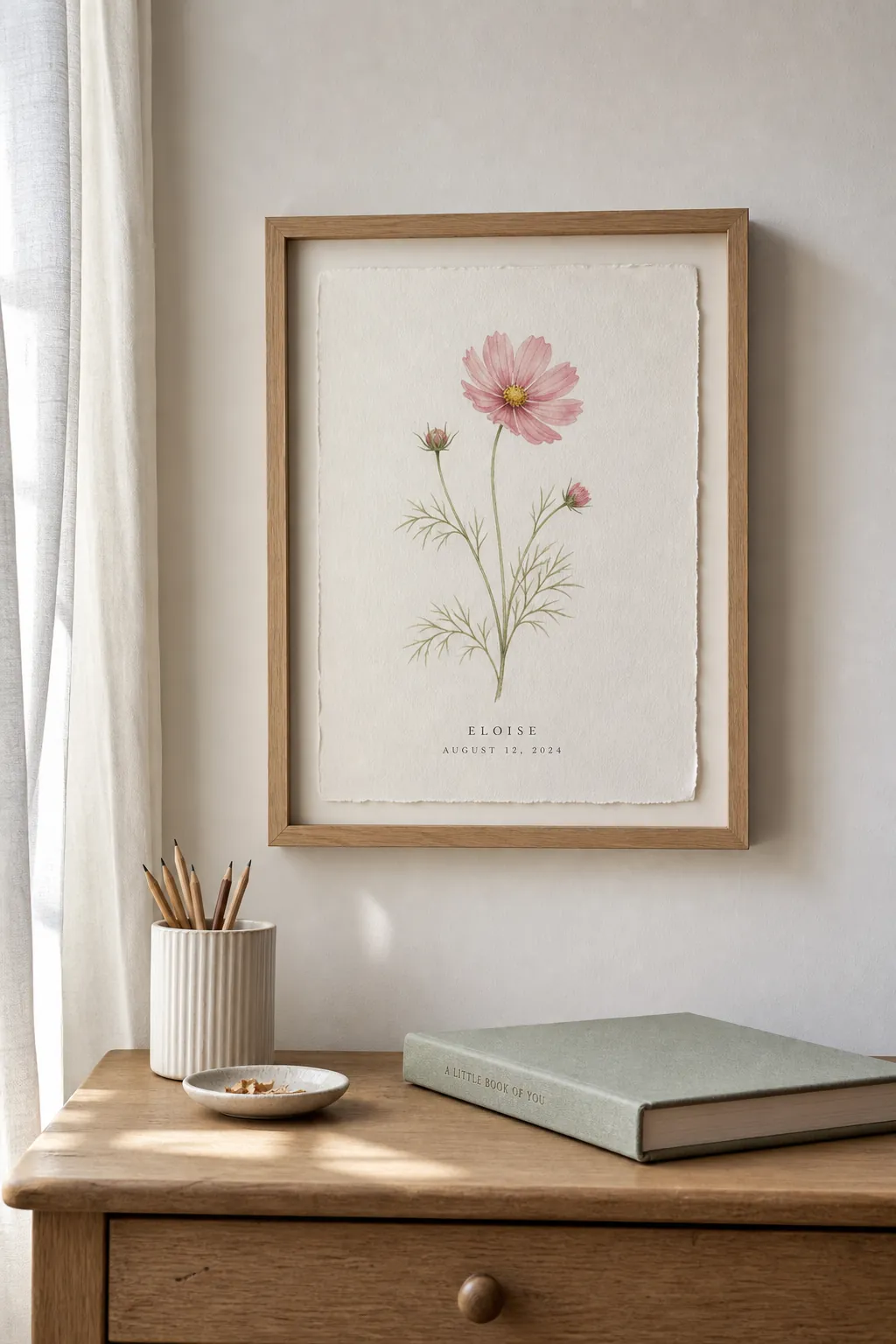 Personalized botanical name and date nursery print