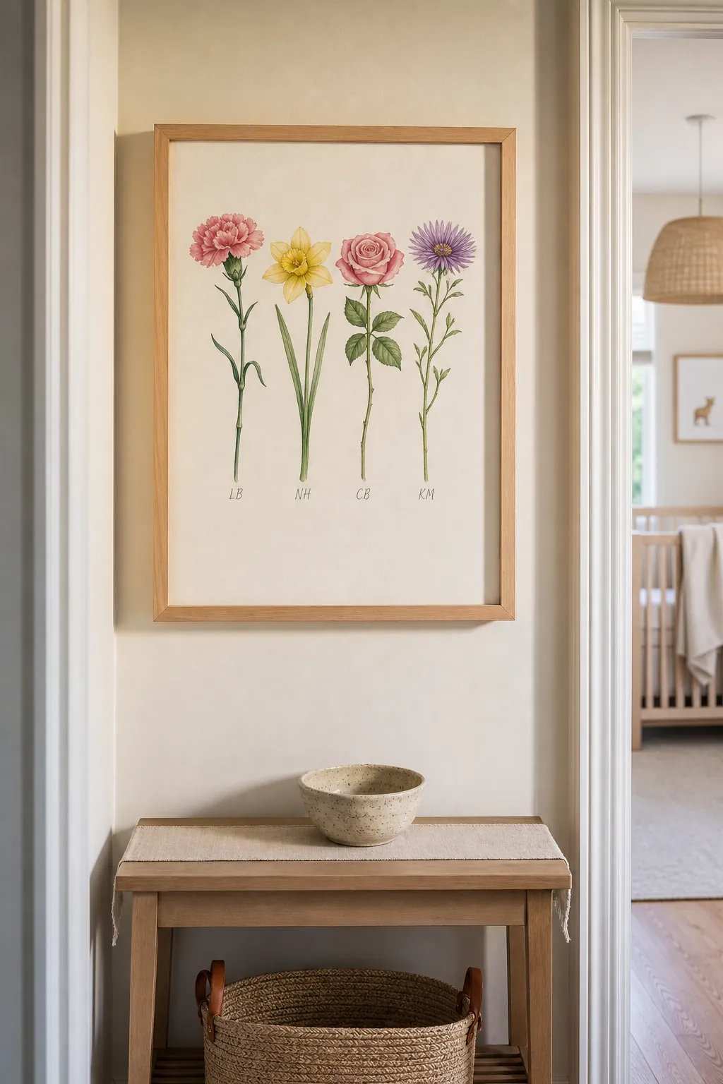 Family birth flower bouquet personalized nursery art