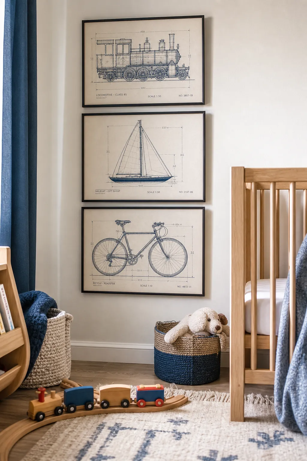 Transport blueprint nursery printable art set