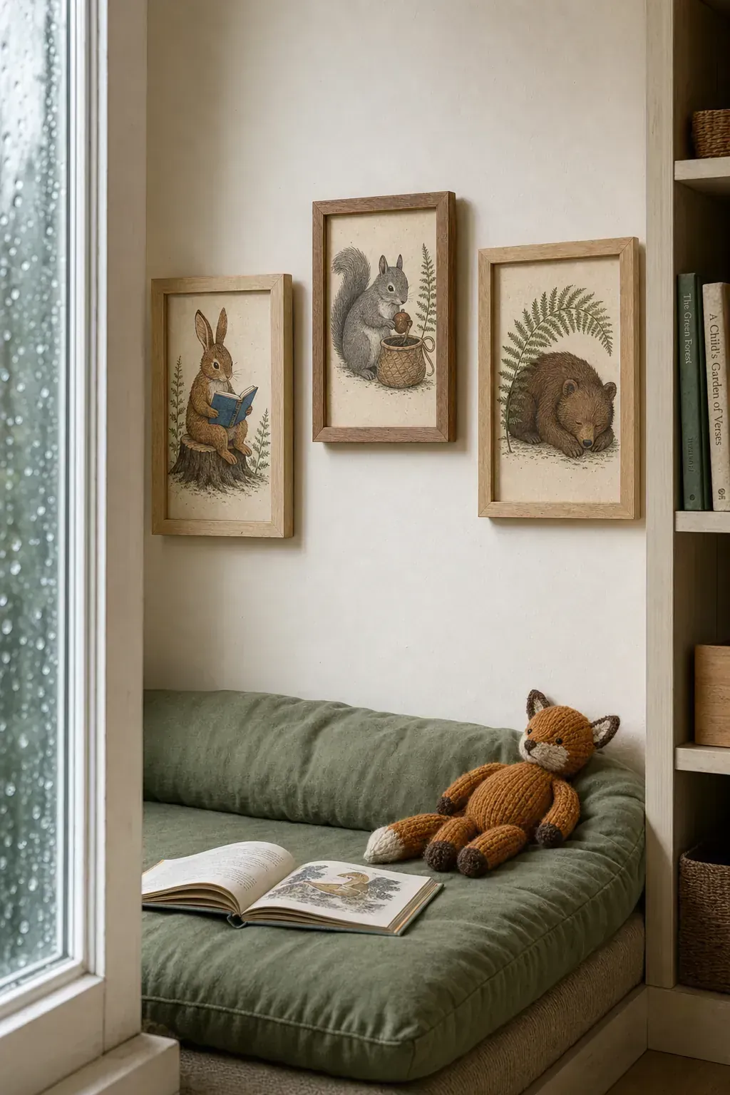 Woodland story character printable trio in natural wood frames