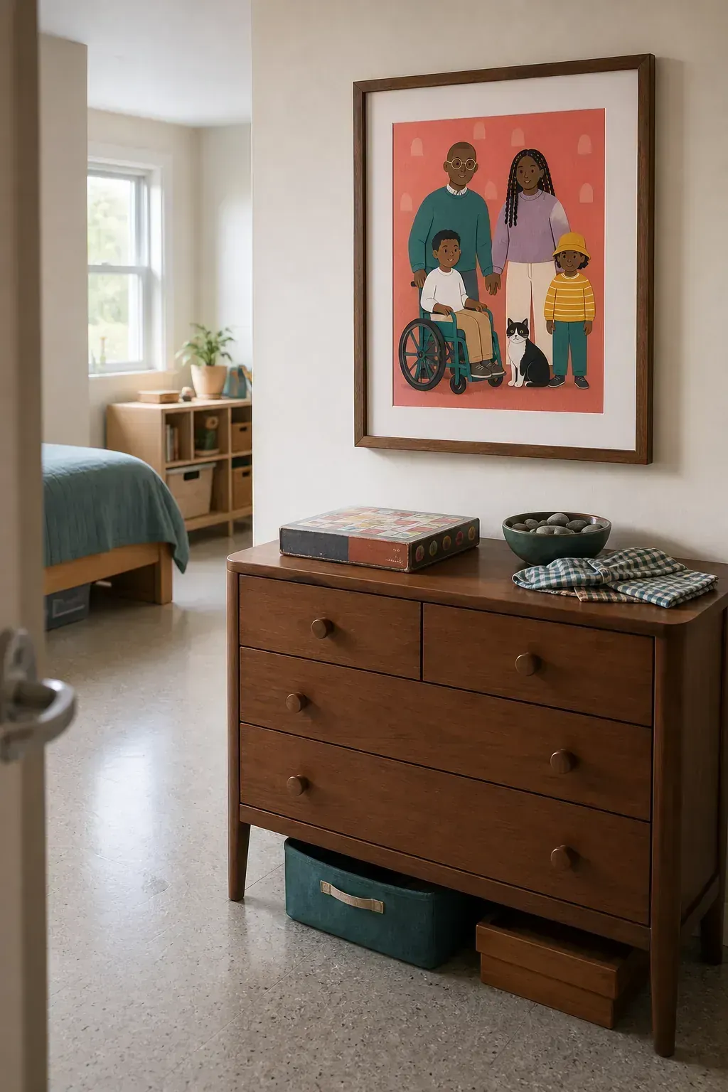Custom family portrait printable made from colorful paper-like shapes