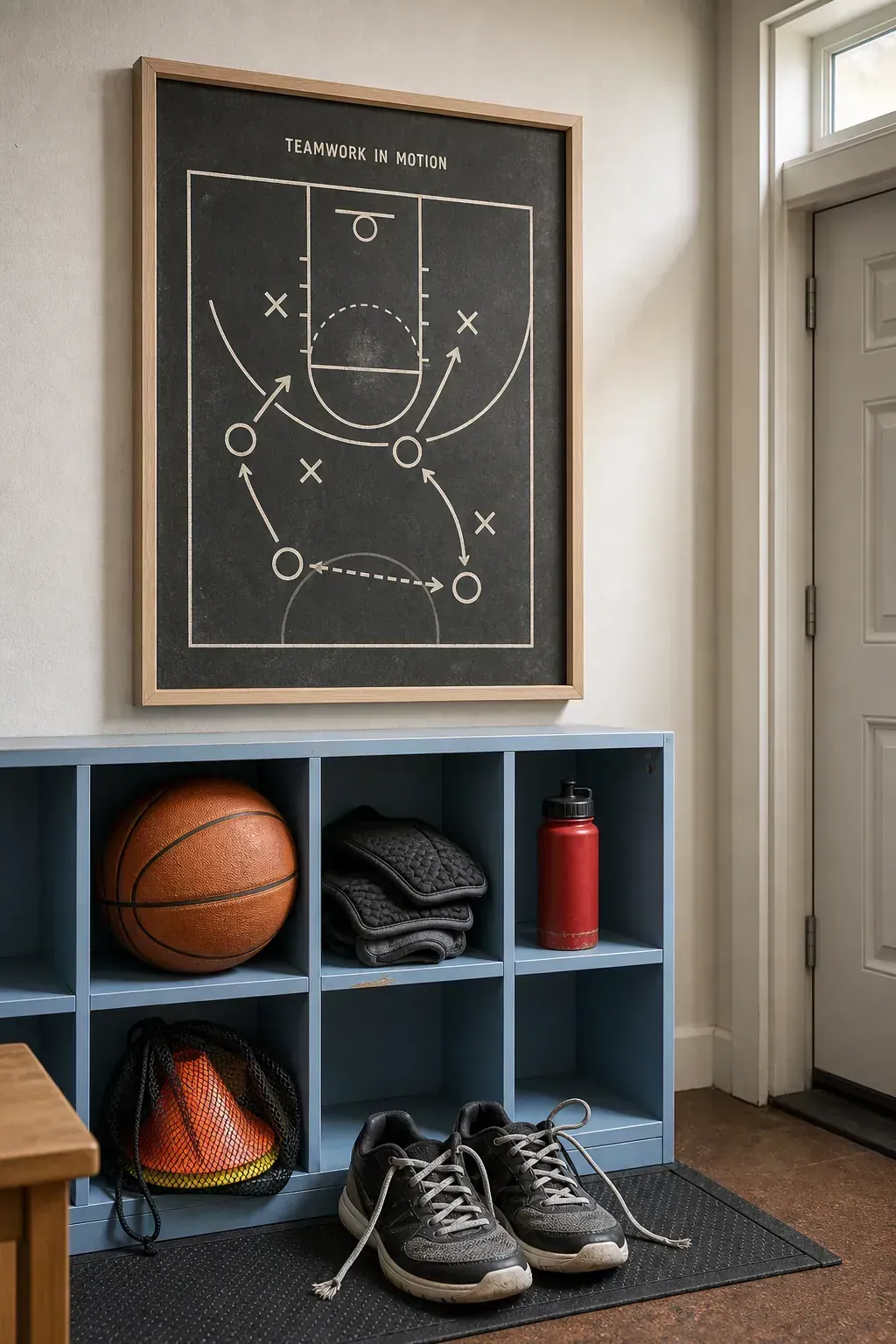 Basketball strategy sketch printable above sports gear storage
