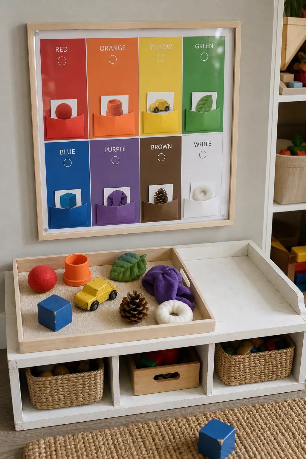 Color scavenger printable with matched playroom objects
