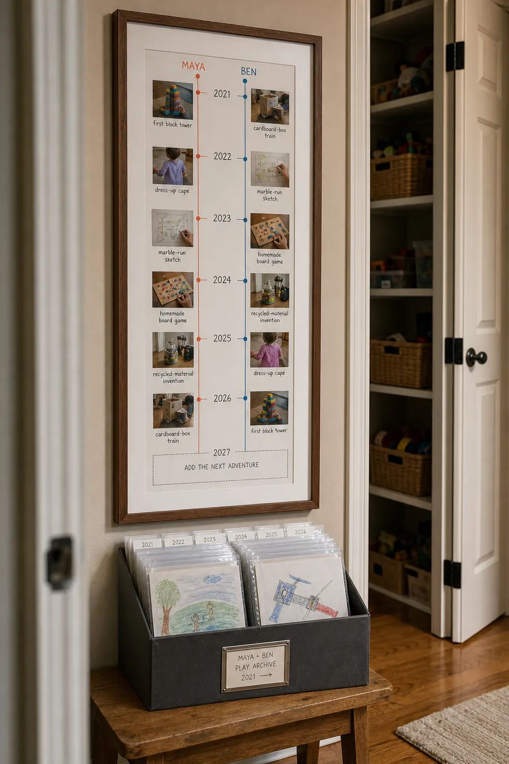 Family play timeline printable with drawings and photos