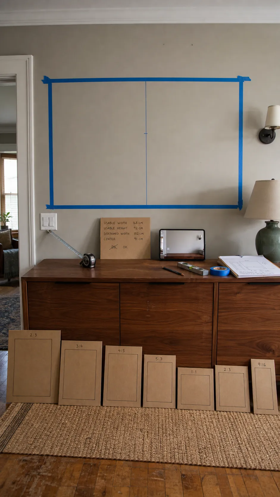 Measured wall and paper planning zone for a printable art set