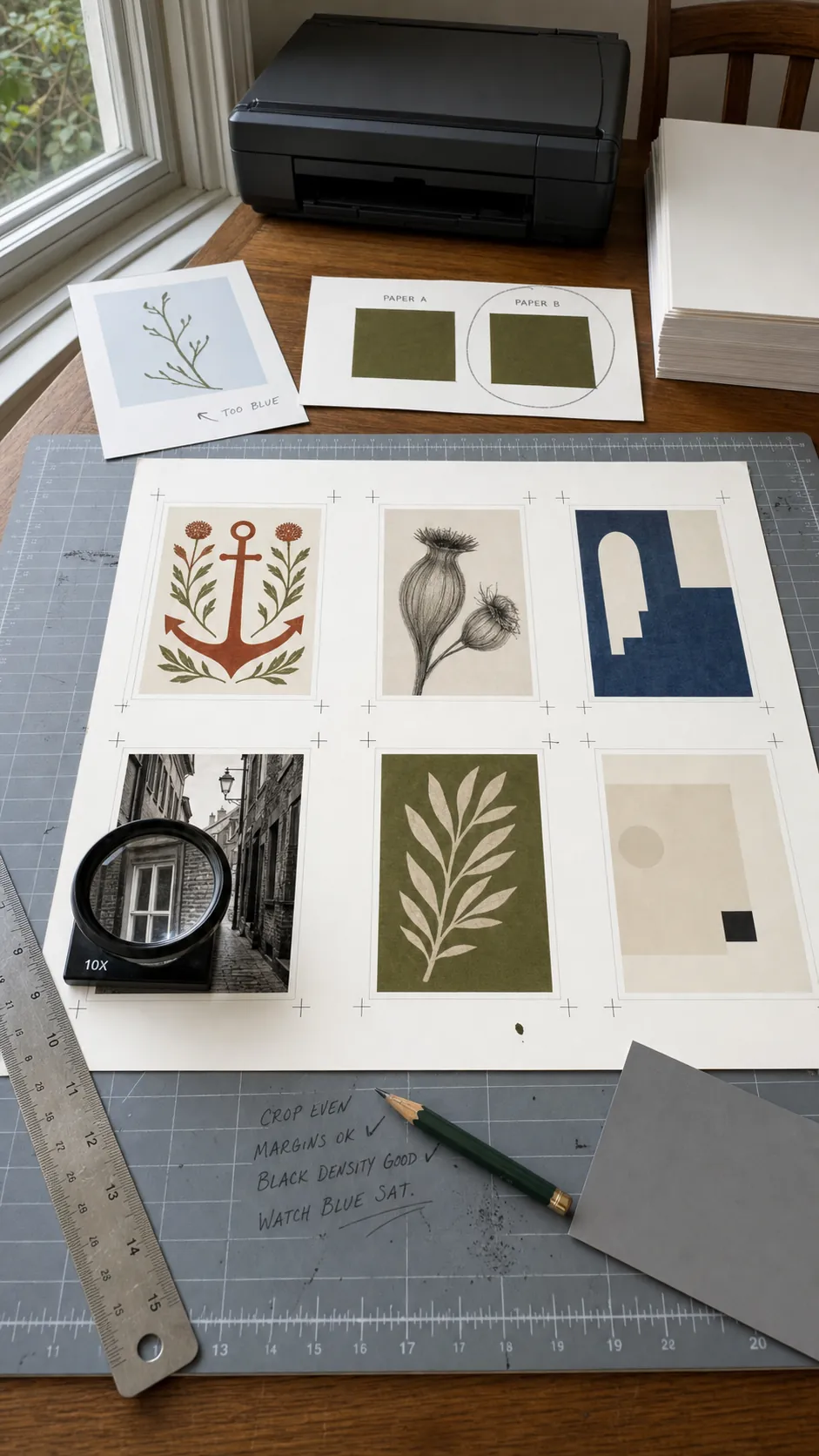 Reduced print proofs compared under neutral daylight