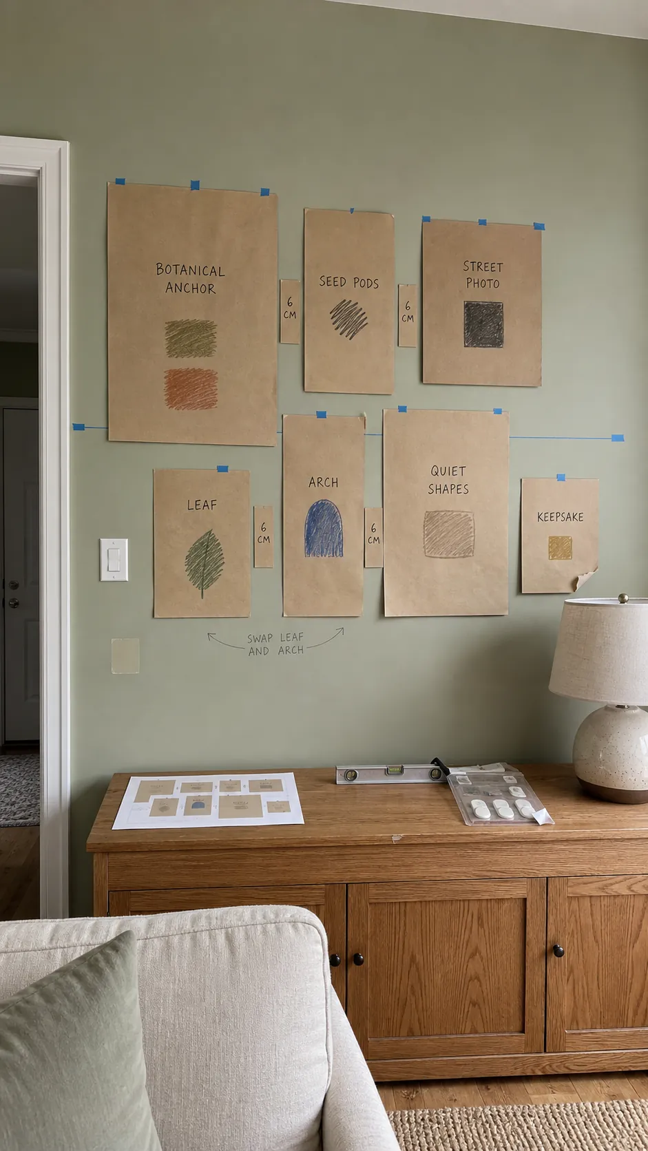 Kraft paper frame templates testing a balanced gallery wall layout