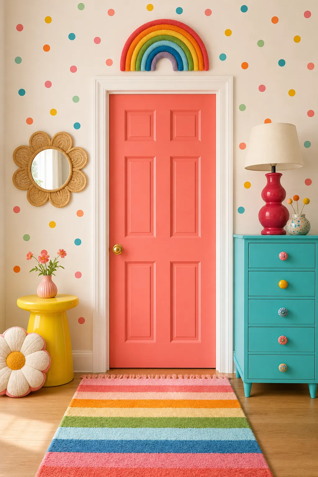 Girl's bedroom refreshed with removable rainbow polka-dot wall decals