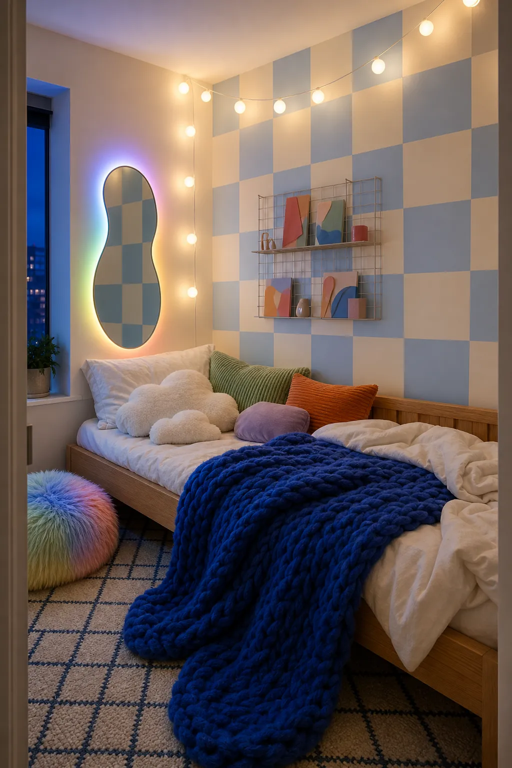 Pastel checkerboard accents added to a child's room with removable decor