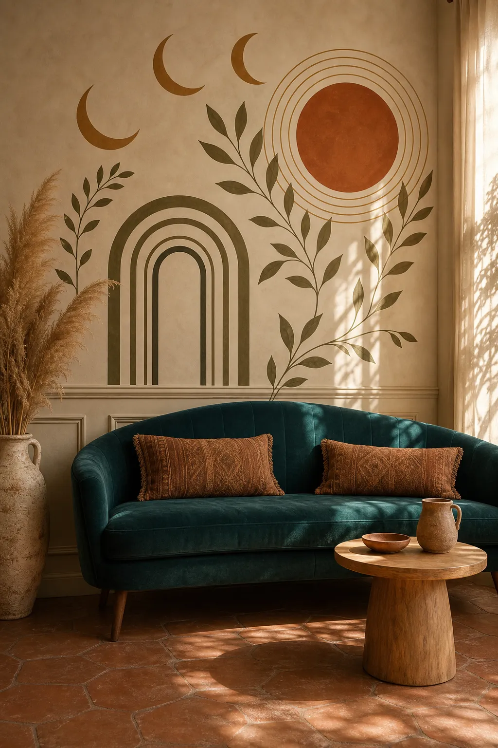 Boho moon star and sun wall decals creating a dreamy bedroom display