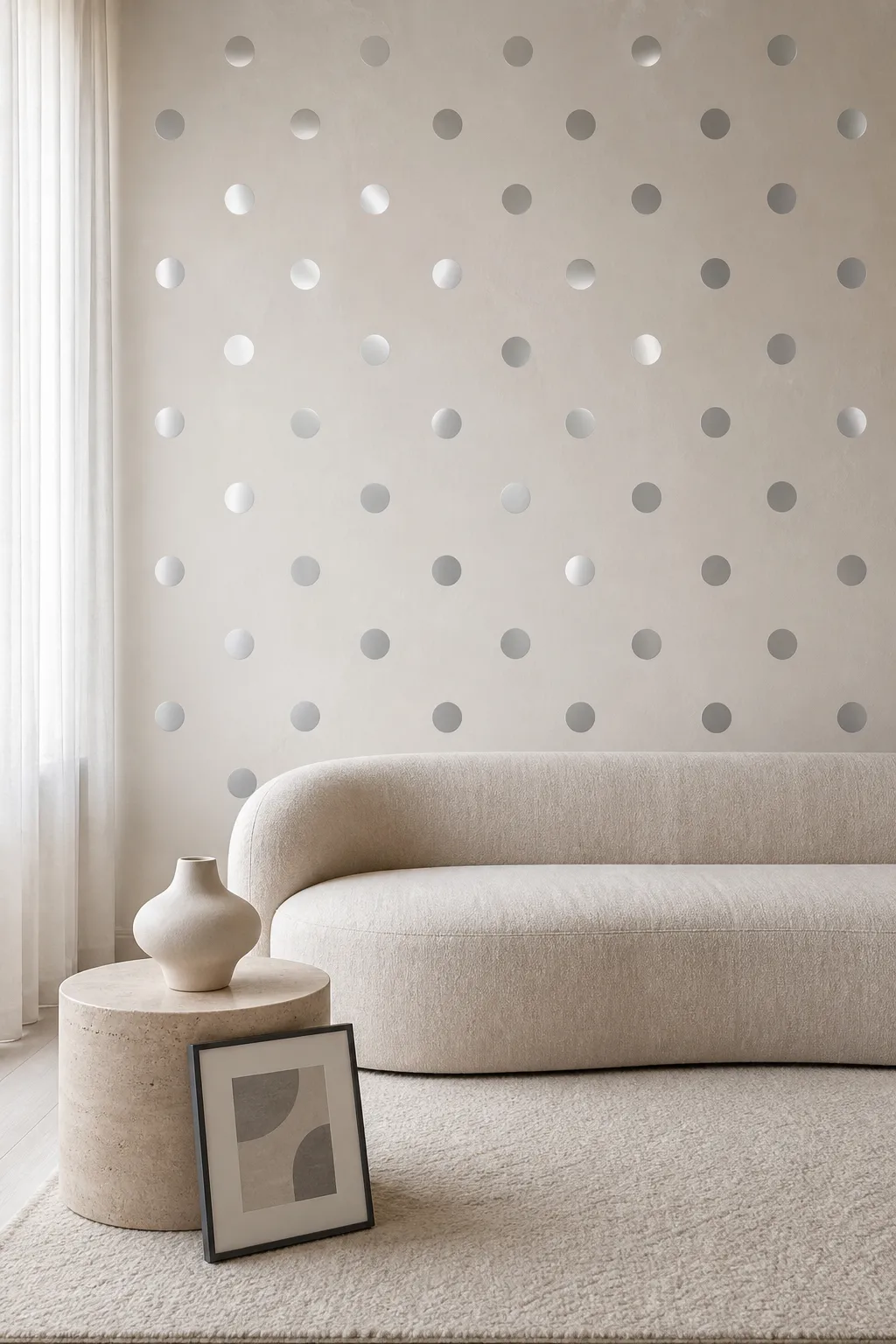 Small silver polka dot decals scattered across a softly colored wall