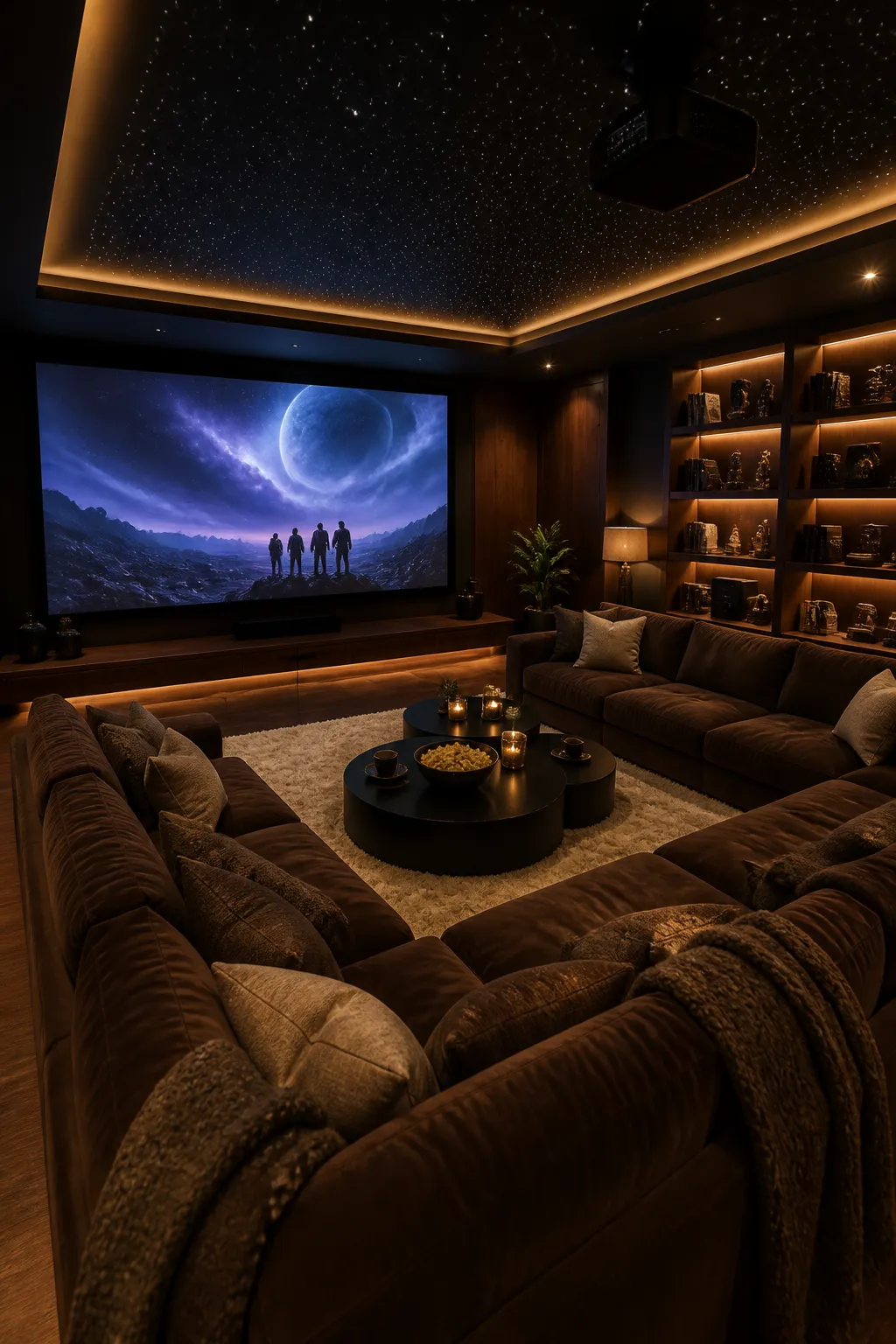 Elegant family media room with luxurious finishes and comfortable durable seating