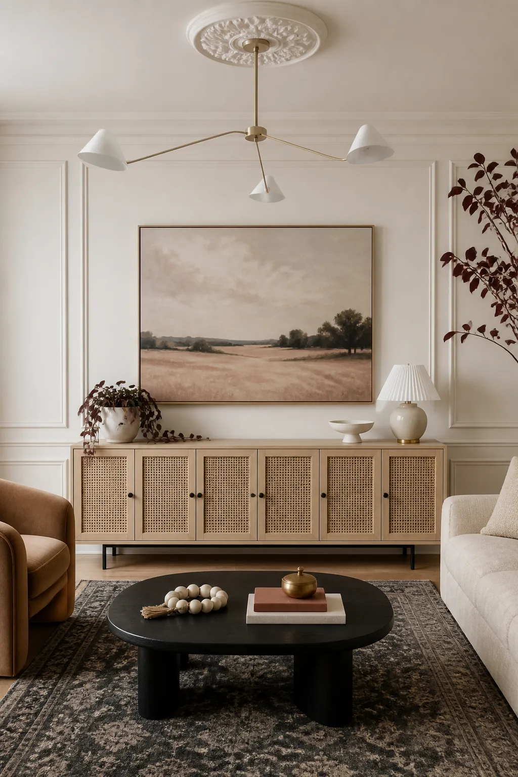Neutral floor-to-ceiling cabinetry surrounding a streamlined television wall