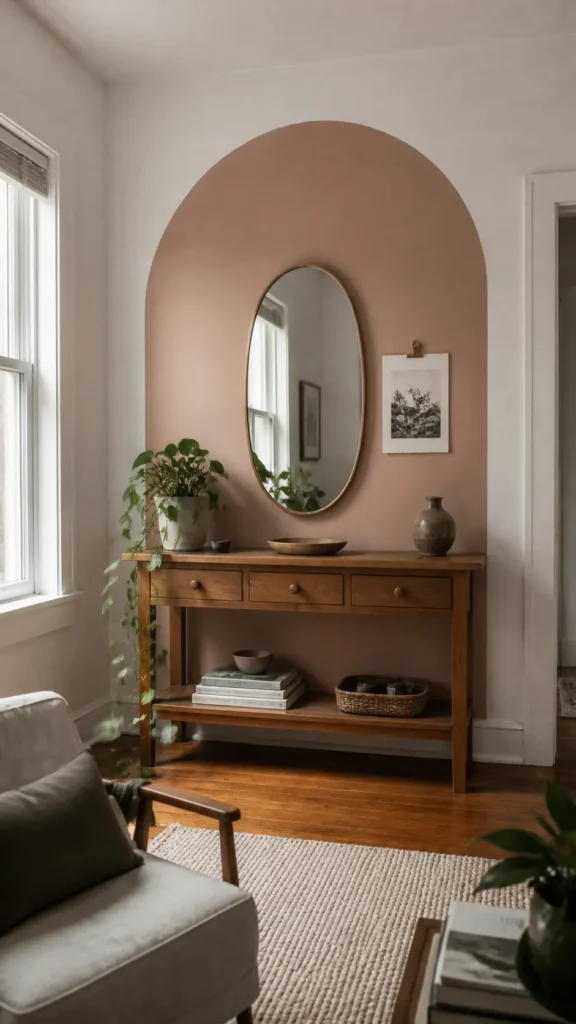 Affordable blank wall decorating ideas in a warm realistic living room