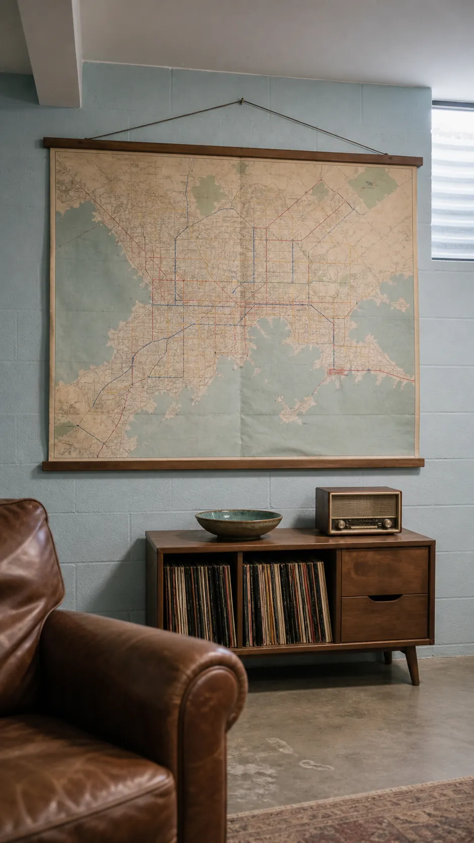 Vintage city map used as inexpensive large wall decor