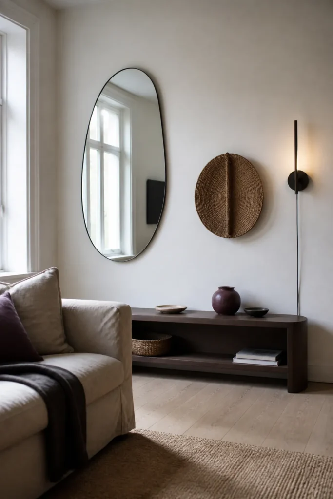 Textured empty wall decor without pictures in a realistic living room