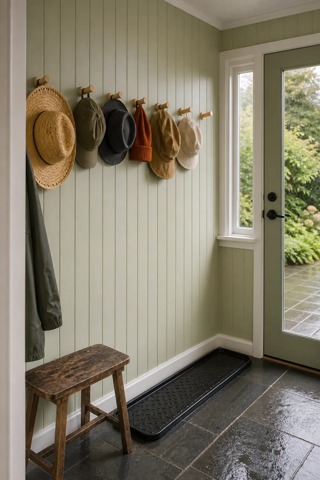 Curated hat row as functional empty wall decoration