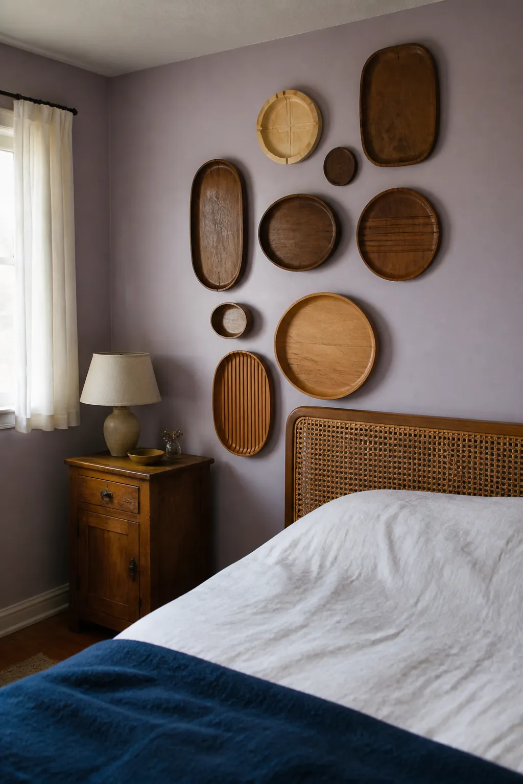 Wood tray collection as an alternative to pictures on a wall